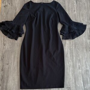 Calvin Klein Black Dress with Lace Bell Sleeves